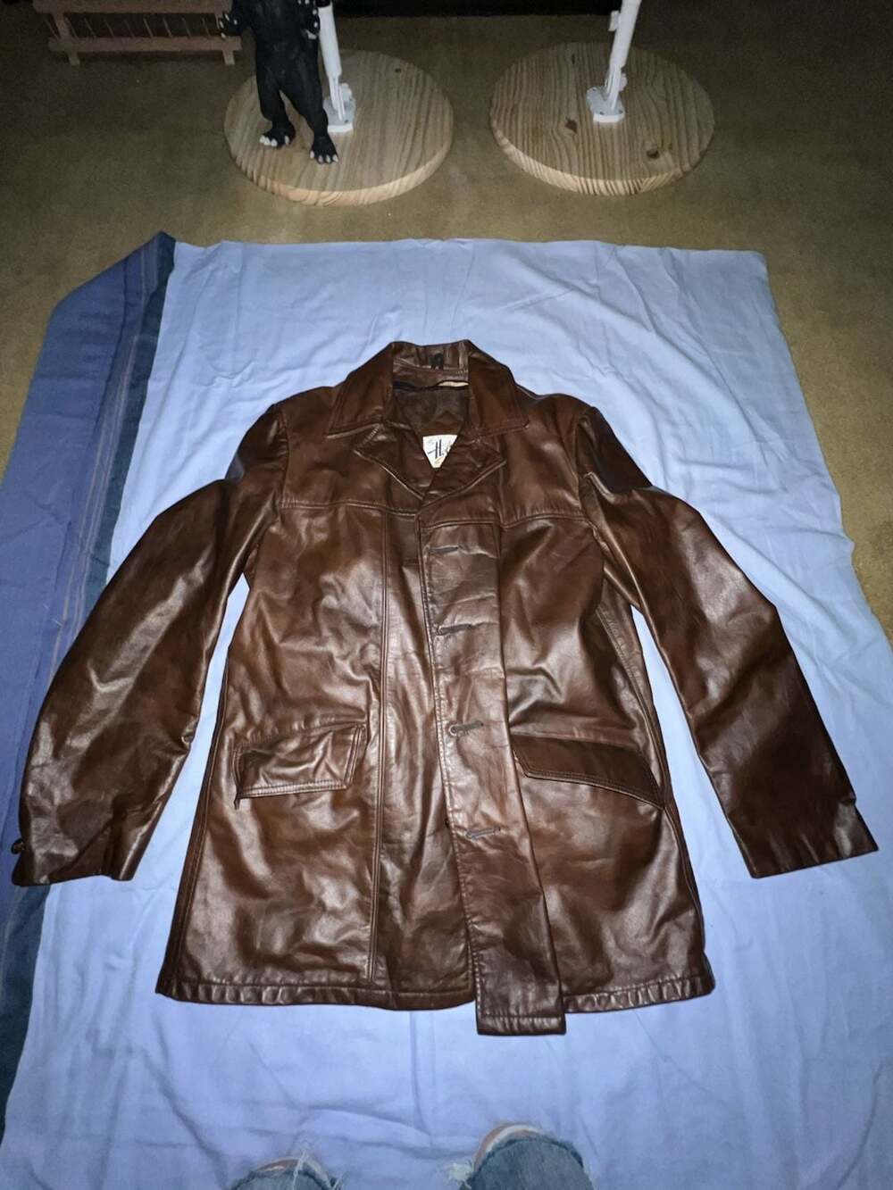 Vintage It's a Holiday Brown Leather Mid-Length Jacket with Removable Faux Fur L